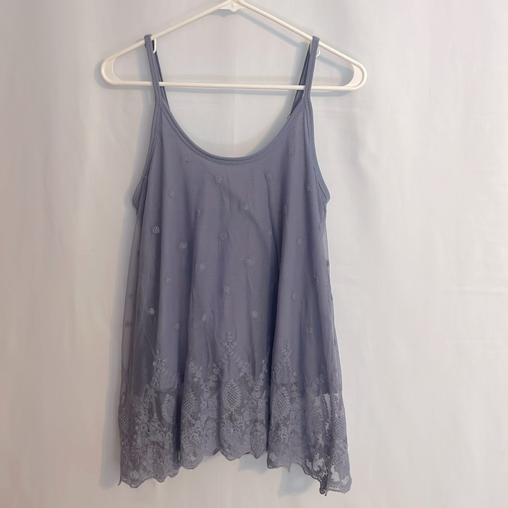American Rag  Blue Tank Top with Sheer Overlay, size S